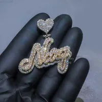 Zuanfa Iced 2 Inch S925 Silver Designer Heart Bail VVS Moissante Hip Hop Sieraden Hanger Diamant aangepaste naam Pendant