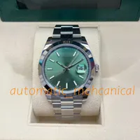 Mens Watch 41mm V5 Smooth Bezel Datejust Green Dial 18K White Gold Automatic Movement Sappire Glass Ref.126300 Luminous Watches Sport Wristwatch