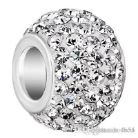 50 pcs lot 10mm 12mm 흰색 혼합 색상 모조 다이아몬드 은금 된 수지 코어 큰 구멍 결정 유럽 구슬 느슨한 구슬 브레이슬릿 E254317N