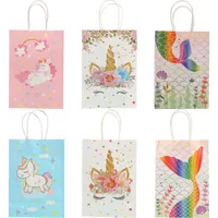 Gift Wrap 1pc Unicorn Disposable Tableware Gift Wrapping Paper Bag Mermaid Baby Shower Party Decoration Wedding Gift Shopping Bag Supplies J230224