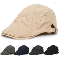 Berets Autumn Cotton Beret Hat For Men Retro Sboy Ivy Flat Cap Herringbone Duckbill Painter Adjustable Gatsby Driving Cabbie