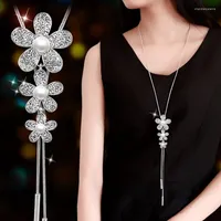 Colares pendentes de zircão flor longa colar de suéter cadeia de moda de metal ajustado