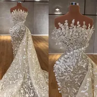 2022 New Year's Luxurious Middle East Mermaid Wedding Gowns Sparkly Crystals Lace Strapless Dubai Arabic Bridal Dressses Pear266A