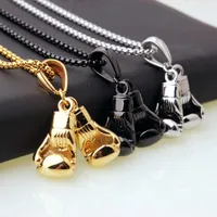 Chains Brand Men Necklace & Pendant Gold Color Stainless Steel Chain Pair Boxing Glove Charm Fashion Sport Fitness Jewelry