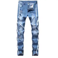 2019 Heren noodlijdende skinny jeans mode designer jeans slanke print fietser causale heren denim broek hiphop mannen jean229w