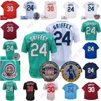 Custom Ken Griffey Jersey Vintage 1989 1995 1997 2000 2005 Pinstripe Pullover Pinstripe Baby Blue White Green Red Mash Hall of Fame Patch Retirement A