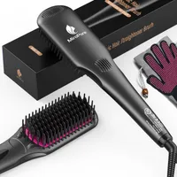 Miropure Hair Straightener Brush, 이온 성 반 스크 알크 송환 빗, 휴대용 곱슬 곱슬 한 부드러운 전기 교정 브러시, 이중 전압