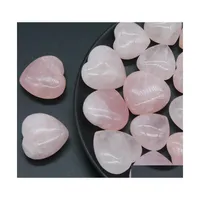 car dvr Stone 25Mm 30Mm Rose Quartz Love Heart Natural Healing Pink Crystal Mascot Mas Accessory Hand Piece Gemstone Reiki Home Decoration D Dhod8