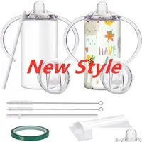 Mugs 12Oz Sublimation Blank Insated Sippy Cups Stainless Steel With Handles Double Wall Vacuum Tumbler For Kids And Children Fy4623 Dhaie