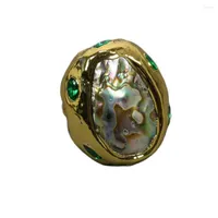 Wedding Rings GuaiGuai Jewelry Real Multi Color Pupa Abalone Shell Green Crystal Rough 24K Yellow Gold Plated Ring Handmade Lady Party