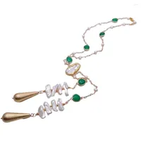 Ketten yygem natürliche frischwasser kultivierte weiße kartoffelperl biwa grüne jade rosärenkette lange Halskette 21 "