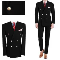 Costumes pour hommes Black Double Breasted Two Pieces Suit Men (Veste Pantalon Tie) Force de mariage