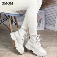Boots GMQM Genuine Leather Ankle Fashion Women's Platform Autumn Winter Big Size 42 Laceup Low Heel British Style Warm 230227