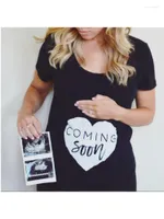 Women&#039;s T Shirts &quot;Coming Soon&quot; Ladies Maternity T-Shirt Cute Baby Footprints Pregnant Mom To Be Pregnancy Shirt Clothes