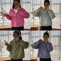 Lu Yoga Kıyafetleri Tüp Hoodies Kadın Yoga Spor Eğlencesi Yarım Zip Ceket Peluş Hoodie Gym Giyim Koşu Koşu Fitness Ceket