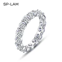 With Side Stones 4mm Round D Wedding Band Rings for Women 925 Sterling Silver Stackable Stylish Engagement Anniversary Matching Ring 230225