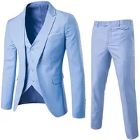 Светлое Sky Blue Slim Fit Men Suits 3 штуки жениха для свадебного жениха