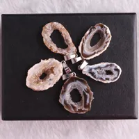 Pendant Necklaces Wholesale 6pcs Lot Natural Druzy Agates Necklace Irregular Shape Stone For Jewelry Making DIY