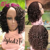 New Crochet Hair Box Braids Wig Curly peruca preto ombre marrom sintético Full Frente Front Short Braids Wig para African Amercian Women238n