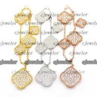 Charm Bilezikler VC Mektubu Altı Çiçek Tam Elmas Bileklik Tokası 18K Altın 925 Gümüş Orijinal Ambalaj Erkek Kadınlar İçin Dört Yapraklı Yonca Kontaks Bijoux Cjewelers