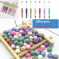 10pcs Pens 50pcs Beads Beaded Ballpoint DIY Beadable Pen For Writing Student Teacher Gift School Supplies Kawaii Stationery