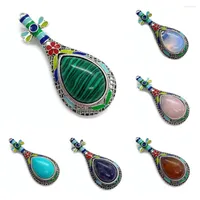 Pendant Necklaces Zinc Alloy Pipa Shape Tiger Eye Fashion Inlaid Opal Malachite Jewelry For DIY Making Necklace Sweater Chain Accessories