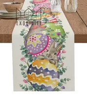Table Runner Easter Decor Spring Flowers Rabbit Eggs Wedding Decoration Kitchen Dining Mat Napkin cloth 230227