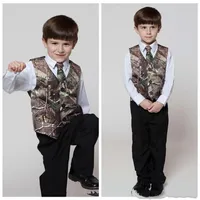 2018 Real Tree Camo Boy's Formal Wear Vests With Ties Camouflage Groom Boy Vest Cheap Satin Custom Formal Wedding Vests Camou30g