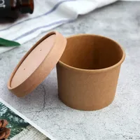 Kraft Paper Bowl Disposable Meal Prep Container Take Out Paper Food Bowl Sturdy Eco-Friendly