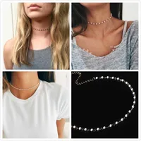 Choker Pearl Chain-Pearl Beaded Necklace Simple Chain Chokers Rosary Basic Bead