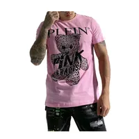 T-shirts masculins Tshirt Men de dessin animé strass en peluche Plein Embroide Summer Casual Wear Cotton Shortsleeve Pink Paradise Men Vêtements 230228