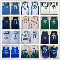 스티치 남성 어린이 청소년 2021 City White Doncic 77 Luka Jerseys Basketball Blue Navy College 7 Doncic NCAA 셔츠 자수 3016