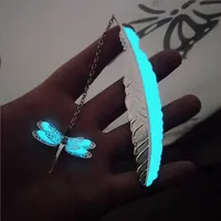 Kawaii Silver Metal Feather Bookmarks Luminous Dragonfly Butterfly Bookmarks For Books Office Stationery Gifts School Supplies212O