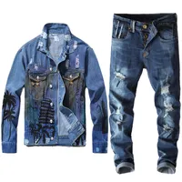 Four Seasons Pantallas de pistas para hombres Pantalones de chaqueta de mezclilla azul vintage vintage