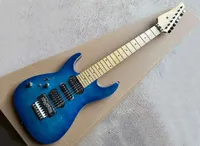 Left Hand 7 Strings Blue Electric Guitar with Floyd Rose,Maple Fretboard