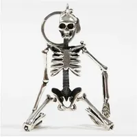 Foldable skeleton pendant key chain for men women antique silver color metal alloy skull bag charm key ring car keychain keyring314E