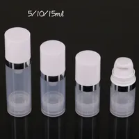 100Pcs 5ml 10ml 15ml Airless Bottles Clear Vacuum Pump Lotion Empty Bottle With Silver Ring Cover Cosmetic Packaging Vials Containers