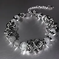 Berühmter Designer Titanium Stahl Opal runde Perlenarmband Cool Style Metall Spleißen Armband Valentinstag Geschenk