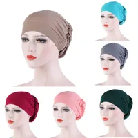 2023 Etniska kläder 16-färg Muslimsk botten av pannband Cap Crystal Hemp Multi-färg Kemoterapi CAP Kvinnor Hijabs Turban Elastic tyghuvud Cap Damer Hår
