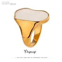 Wedding Rings Yhpup Occident Irregular Natural Shell Vintage Rings for Women Stainless Steel Temperament Exaggeration Metal Ring Jewelry Gift 230228