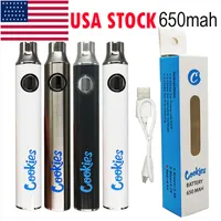 USA Stock Cookies Vape Battery Carts 510 Thread 650mAh Preheating Pen Vaporizer Rechargeable Variable Voltage Battery USB Cable Package Box Delivery in 2 days
