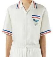 23SS New Casablanca Silk Casual Shirt Men and Women Par avion Unisexe Holiday Style Silk White Twill