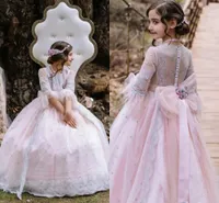 Princess Blush Flush Flower Girl Dresses with Big Bow Sash A Line Jewel Neck Cheer Lace Halfe Sleeve Deviliques Cute Kids Birthday Party Pageants BC15319