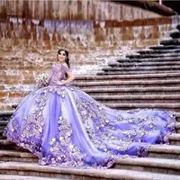 2023 leylak lavanta kapalı omuz boncuklar quinceanera elbise balo elbisesi tatlı 16 yıllık prenses elbiseler 15 yıl boyunca vestidos de 15 gw0228