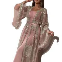 الملابس العرقية 2023 Abaya Dubai Asslim Dress Luxury فئة عالية من الترترات التطريز الدانتيل رمضان Kaftan الإسلام كيمونو نساء تركي العيد المولارا