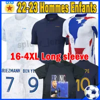Xxxl 4xl 22 23 Franska fotbollströjor 2022 2023 Mbappe Benzema Dembele Tchouameni Griezmann fans spelar version Fotbolluniformer Lady Feminine Men Kids Kits Shirts