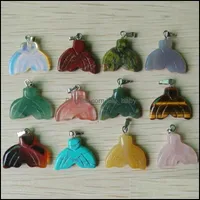 Charms Carved Fish Whale Tail Assorted Natural Stone Crystal Pendants For Necklace Accessories Jewelry Making Drop Delivery Findings Dhm43