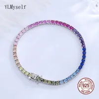 Charm Bracelets Solid Real 925 Silver 3 mm Rainbow Zircon Tennis Bracelet 15161718 cm Pretty Colorful Fine Jewelry Chain For Women 230228