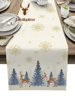Table Runner Christmas Winter Tree Snowflake Elk Wedding Party Decoration Kitchen cloth Placemats Centerpiece 230227