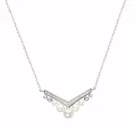 Anhänger Halskette Mode 925 Silber Egret V -Form Perlenkette mit Zirkon Luxus Frauenschmuck